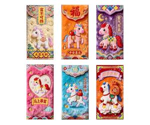 Enveloppes Rouges Pour L'Argent,6 Pièces du Nouvel An,Enveloppes de la Fête du Printemps pour l'Argent de Poche - pour Cartes de Vœux Argent Employés Adultes Amis Famille Aînés