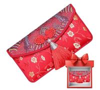 Enveloppes rouges pour le Nouvel An chinois - Enveloppes traditionnelles brodées de mariage chinois avec pompons | Célébrations familiales, anniversaires, fêtes d'affaires et fêtes de printemps
