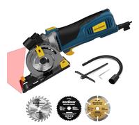 Enventor 600W Mini Scie Circulaire, Petite Scie Circulaire Portative avec échelle et Guide Laser, 5500RPM, Utilisation à une Main, 3 Lames de Scie, pour Bois, Carrelage, Plastique et Métaux fins