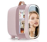 Enventor Mini Frigo, Miroir LED Tactile, 4L, 230V CA et 12V CC | Petit Frigo pour soins de la peau, refroidisseur et réchauffeur, pour chambres, voiture, cosmétiques, rose