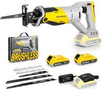 ENVENTOR Scie Sabre Sans Fil, 20V Brushless Scie Sabre à Batterie, 2 Batteries, 5 Lames de Scie, Vitesse variable 0-3000RPM, Coupe maximale 115 mm, Idéal pour couper bois, métal, plastique, branches
