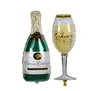 Envenzo Lot de 2 ballons en aluminium pour bouteille de champagne et verre pour anniversaire, remise de diplôme, mariage, enterrement de vie de jeune fille, Nouvel An
