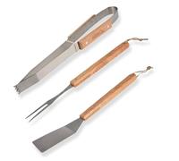 Envenzo Lot de 3 outils de barbecue avec poignée en bois en acier inoxydable pour intérieur/extérieur comprenant fourchette, spatule et pince