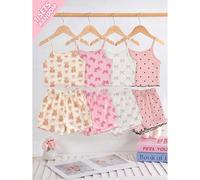 [Envoi Aléatoire 1 Set]Ensemble de pyjama d'intérieur 2 pièces pour filles tout-petits, top camisole d'été mode avec imprimé ours & nœud et short avec motif petits cœurs imprimé sur tout le tissu, des