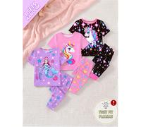 [Envoi aléatoire 1 set]Ensemble de pyjama printemps/été pour filles, imprimé sirène licorne de groupe K-POP cool, palette de couleurs fraîches rose bleu violet, style princesse mignon et rêveur, tissu
