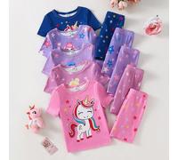 Envoi aléatoire 1 set pyjama bébé fille doux mignon élégant décontracté quotidien confortable doux pour la peau tricot haute élasticité tissu serré amusant multicolore licorne sirène princesse fée des