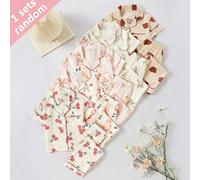 (Envoyé au hasard 1 set) Ensemble 2 pièces pour fille tout-petit avec cardigan à manches courtes imprimé lapin mignon et pantalon long, tenue d'intérieur décontractée, confortable et ample, envoyé au