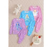 [Envoyé au hasard 1 set]Ensemble de détente 2 pièces pour fille tout-petit, style princesse de conte de fées onirique, imprimé sirène et fée rose & bleu, tissu tricoté lumineux sous lumière UV, confor