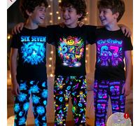 [Envoyé au hasard 1 set] Ensemble de pyjama pour tout-petits garçons, printemps/automne, nouveaux éléments à la mode et populaires, imprimé robot numérique amusant phosphorescent, coupe ajustée, tissu