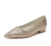 ENWIND Ballerines Femmes Chaussures Plates À Bout Pointu Élégantes Paillettes À Enfiler Bas Talon Chaussures De Mariée pour La Fête De Mariage,Champagne,42 EU