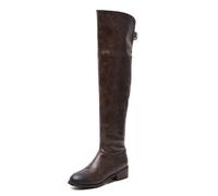 ENWIND Botte Cuissarde Femme Plate Cuir Botte Doublure Fourré Chaude Bottes Hautes Au Genou Bottes Longues d'hiver Chaudes,Marron,38 EU