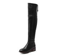 ENWIND Botte Cuissarde Femme Plate Cuir Botte Doublure Fourré Chaude Bottes Hautes Au Genou Bottes Longues d'hiver Chaudes,Noir,42 EU