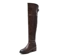 ENWIND Botte Cuissarde Femme Plate Cuir Botte Doublure Fourré Chaude Bottes Hautes Au Genou Bottes Longues d'hiver Chaudes,Marron,38 EU