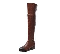 ENWIND Botte Cuissarde Femme Plate Cuir Botte Doublure Fourré Chaude Bottes Hautes Au Genou Bottes Longues d'hiver Chaudes,Jaune,38 EU