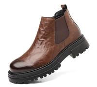 ENWIND Bottes à Enfiler avec Plateforme Hommes Chaussures Chelsea Militaires Biker Bottines,Marron,42 EU