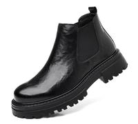 ENWIND Bottes à Enfiler avec Plateforme Hommes Chaussures Chelsea Militaires Biker Bottines,Noir,41 EU