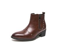 ENWIND Bottes Chelsea Rivet pour Hommes Bottines Chukka en Cuir à Double Fermeture éclair Bottes mi-Hautes pour Le Travail et Les Affaires,Marron,40 EU