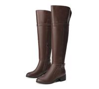 ENWIND Bottes Cuissardes Femme Hiver Longue Botte À Talon Plat Botte Equitation,Marron,46 EU