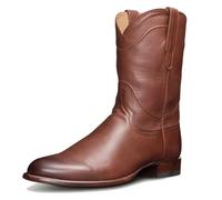 ENWIND Bottes De Cowboy pour Homme Talon Bloc Bout Carré Western Mi Mollet Bottes à Enfiler,Marron,42 EU