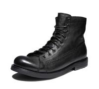 ENWIND Bottes de Moto en Cuir pour Hommes à Lacets, Bottes de Combat, Talon Bas Bottines la Cheville,Noir,43 EU
