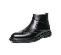 ENWIND Bottes habillées pour Hommes en Cuir PU à Brogue Wingtip, Bottines Chukka à Fermeture éclair à Cheville pour Bureau, détente et Voyage,Noir,38 EU