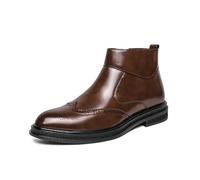 ENWIND Bottes habillées pour Hommes en Cuir PU à Brogue Wingtip, Bottines Chukka à Fermeture éclair à Cheville pour Bureau, détente et Voyage,Marron,42 EU