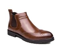 ENWIND Bottes habillées pour Hommes en Cuir véritable à Enfiler Chevilles Hautes Bottines de Chelsea pour Bureau et Voyage,Marron,42 EU
