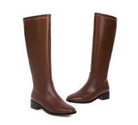 ENWIND Bottes Hautes pour Femmes avec Fermeture Eclair Botte d'équitation à Talon Plat Militaire Combat Bottes en Cuir,Marron,45 EU