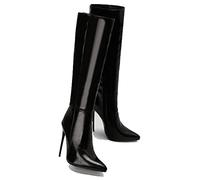 ENWIND Bottes Longues À Talon Aiguille pour Femme Bout Pointu À Talons Hauts Bottes Hautes en Cuir Synthétique pour Le Bureau, Les Rendez-Vous,Noir,40 EU