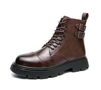 ENWIND Bottines à Lacets Homme Cuir Bottes de Moto à Bout Rond,Marron,38 EU