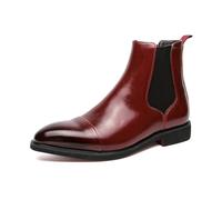 ENWIND Bottines Chelsea en PU Cuir Homme Glisser sur Bottes de Cheville,Rouge,39 EU