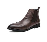 ENWIND Bottines Chelsea pour Hommes Bout Pointu Brogue sans Lacet Bottes en Cuir Bottes de Bureau antidérapantes,Marron,43 EU