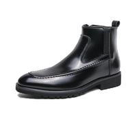 ENWIND Bottines en Cuir pour Hommes Chelsea Bottes De Basses avec Fermeture Éclair Légères Chaussures De Travail,Noir,38 EU