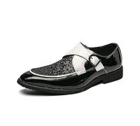 ENWIND Chaussures à Paillettes dorées pour Hommes, Chaussures en Cuir Verni pour fête, Bal, Mariage,Noir,46 EU