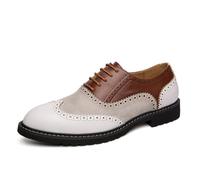 ENWIND Chaussures Brogue Patchwork Bicolores pour Homme, Bout Rond Lacets Basses Chaussures Habillées en Cuir, Chaussures Derby Formelles d'affaires,Blanc,46 EU