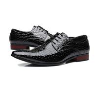 ENWIND Chaussures Business pour Hommes Mode Brogue Lacets Chaussure en Motif de Crocodile Derby Mariage Dressing,Noir,45 EU