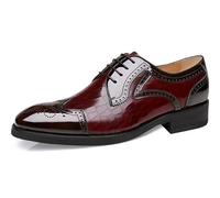 ENWIND Chaussures de Ville Homme à Lacets en PU Cuir Chaussures Habillées Formel Mariage Brogues Costume Entreprise Chaussure pour Travail,Burgundy,48 EU
