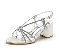 ENWIND Chaussures D'été Femmes Bout Ouvert Sandales De Robe De Mariage Bas Bloc Talon Strass Chaussures De Mariée,Ivoire,41 EU
