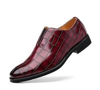 ENWIND Chaussures habillées Oxford imprimées pour Hommes à Bout Pointu, Formelles Mocassins à Enfiler pour Affaires et Mariages pour Hommes,Burgundy,40 EU