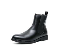 ENWIND Chelsea Bottes pour Hommes Bout Rond léger sans Lacet Bottines Extérieur Basse Bottes en PU Cuir,Noir,42 EU
