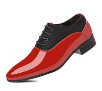 ENWIND Derby Chaussures de Ville à Lacets Homme Bout Pointu Cuir Vernis Chaussures de Oxford pour Business Mariage,Rouge,43 EU