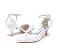 ENWIND Escarpins À Petit Talon pour Femme avec Ceinture Cheville Bout Pointu Talon Chaton Chaussures De Mariage De Mariée,Ivoire,40 EU