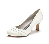 ENWIND Escarpins Femme Petit Talon Glisser sur Chaussures De Mariage Fermé Bout Rond Escarpins Talon De Chaton,Ivoire,37 EU