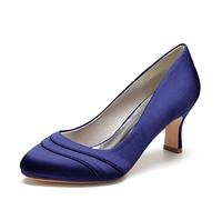 ENWIND Escarpins Femme Petit Talon Glisser sur Chaussures De Mariage Fermé Bout Rond Escarpins Talon De Chaton,Marine,42 EU