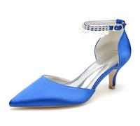 ENWIND Escarpins Petit Talon Femme Bout Pointu Talon de Chaton Chaussures de Habillées avec Sangle de Cheville,Bleu,39 EU