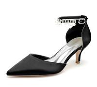 ENWIND Escarpins Petit Talon Femme Bout Pointu Talon de Chaton Chaussures de Habillées avec Sangle de Cheville,Noir,39 EU