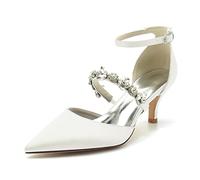 ENWIND Escarpins pour Femmes À Petit Talon Chaton Bout Pointu Strass Chaussures De Mariée pour Mariage, Danse, Fête Ou Travail Au Bureau,Ivoire,36 EU