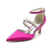 ENWIND Escarpins pour Femmes À Petit Talon Chaton Bout Pointu Strass Chaussures De Mariée pour Mariage, Danse, Fête Ou Travail Au Bureau,Fuchsia,38 EU