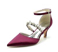 ENWIND Escarpins pour Femmes À Petit Talon Chaton Bout Pointu Strass Chaussures De Mariée pour Mariage, Danse, Fête Ou Travail Au Bureau,Burgundy,36 EU