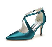 ENWIND Femme Élégant Talon Haut Escarpins de Mariée Cheville Boucle Bout Pointu Talon Aiguille Chaussure de Bureau de Soirée Mariage,Teal,37 EU